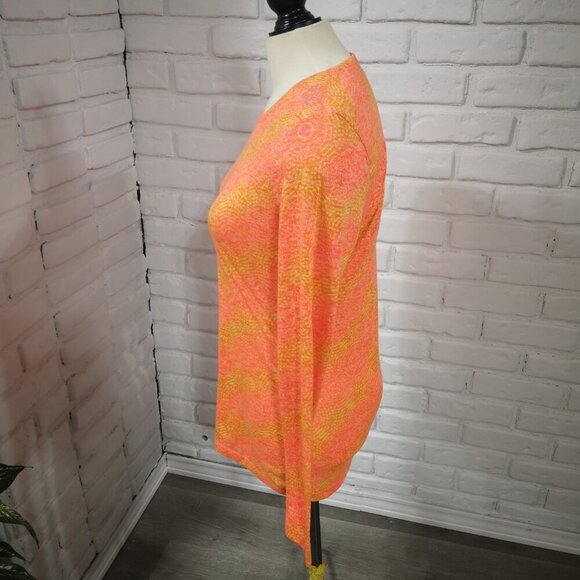 Saucony Ladies Size Large Orange Pink & Lime Green Long Sleeve Athletic Top - Picture 5 of 8